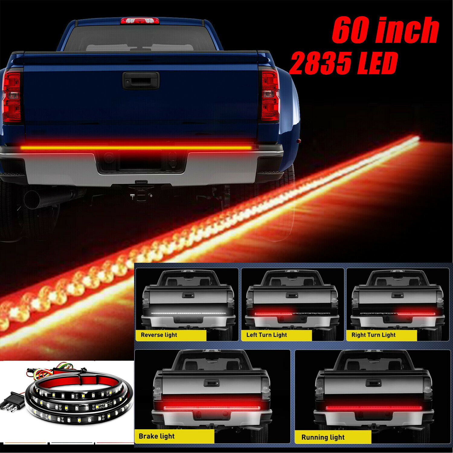 60inch LED Strip Tailgate Light Bar Truck Reverse Brake Signal Rear