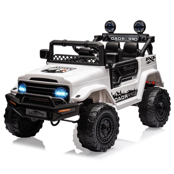 TROPOW Kids Cars Electric Ride On Toys,Hetoy Electric Car for Kids, 12V Ride on Truck Car with Remote Control Spring Suspension, LED Lights, Music, 3 Speeds,White