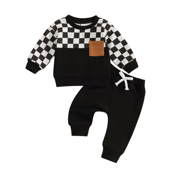 AceBaby Toddler Baby Boy Fall Checkerboard Print 2Pcs Outfit Sets for 6M-4Y,70% Cotton