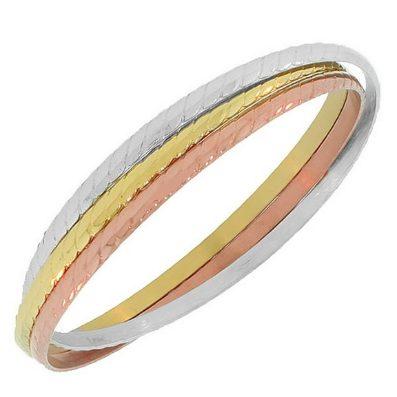 Stainless Steel Gold-Tone Silver-Tone Interlocked Bangle Bracelets