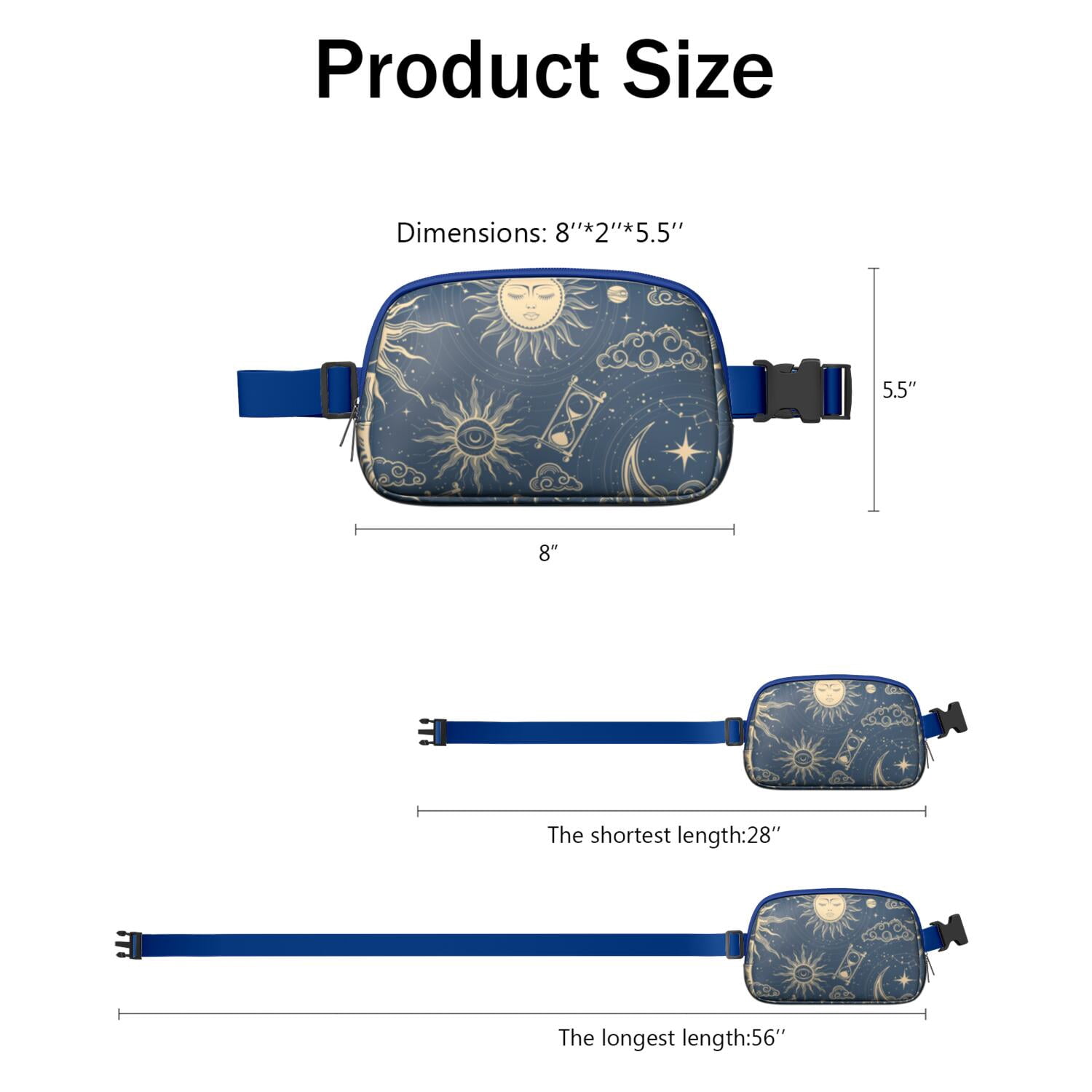 Witchy Celestial Belt Bag – Gothic Sun and Moon Print Fanny Pack with Mystical Star Pattern, Astrology-Inspired Spiritual Design