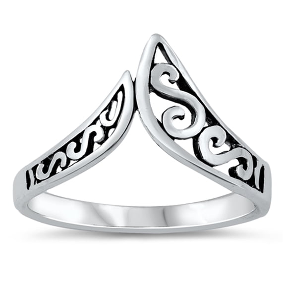 Wholesale Filigree Swirl Open Chevron Ring .925 Sterling Silver Band Jewelry Female Male Size 6