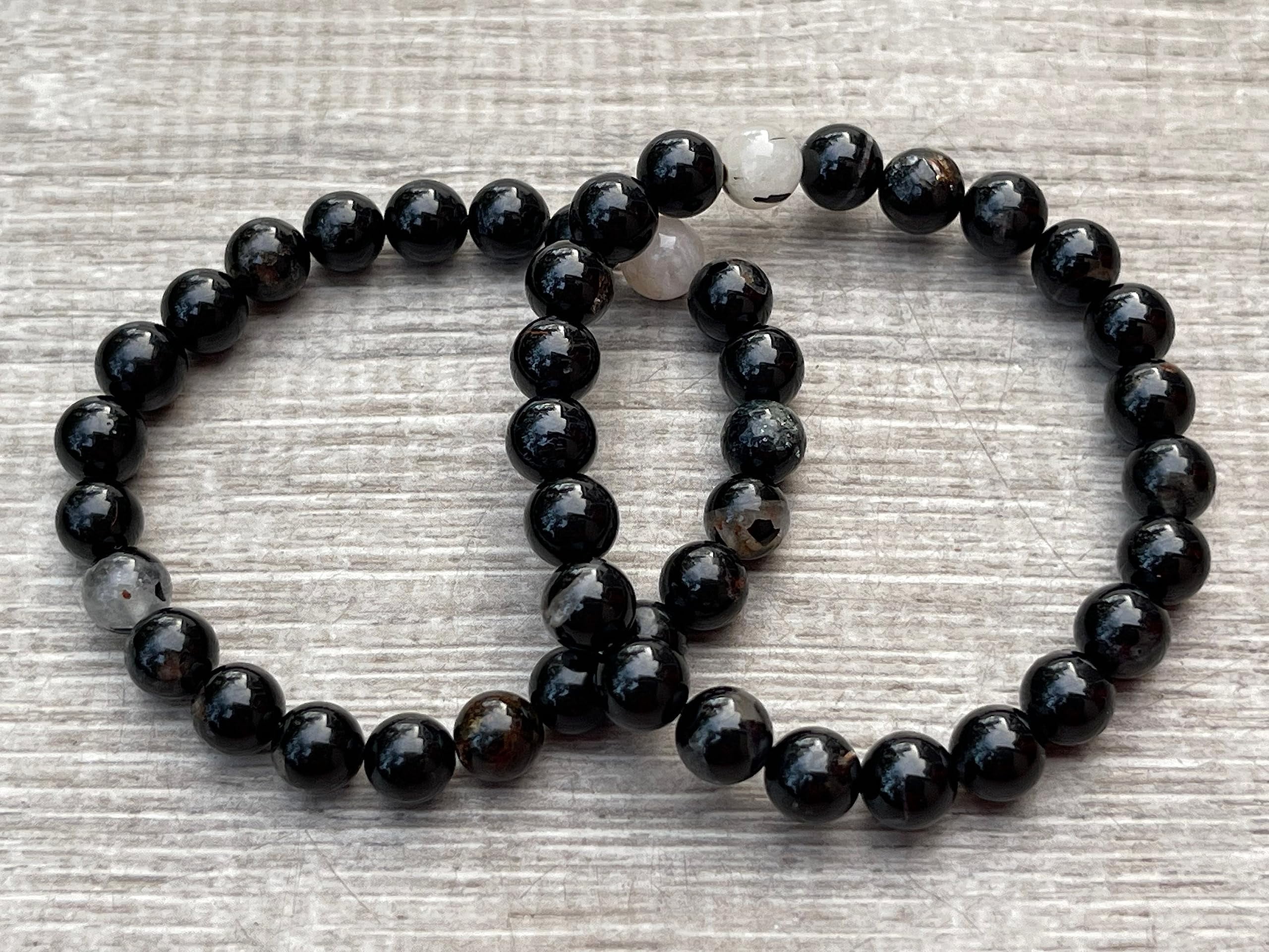 Black Tourmaline With Quartz Crystal Bead Bracelet 6-8mm, Wholesale Genuine Black Tourmaline With Quartz Stretch Gemstone Bracelet, Gift for Men & Women (5)