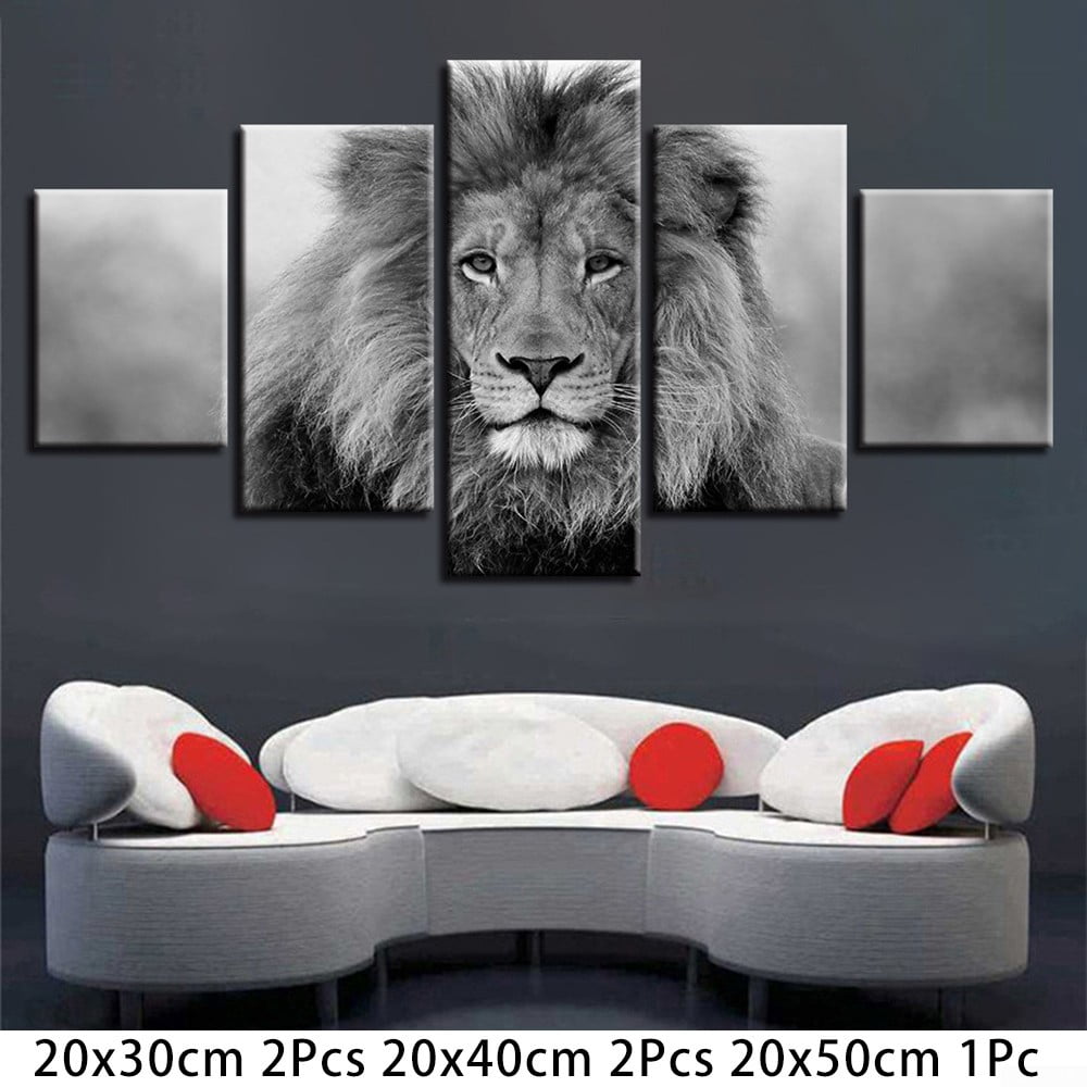 5 Panel Black Lion Canvas Painting Print Art Picture Home Wall Decor Unframed Walmart Com
