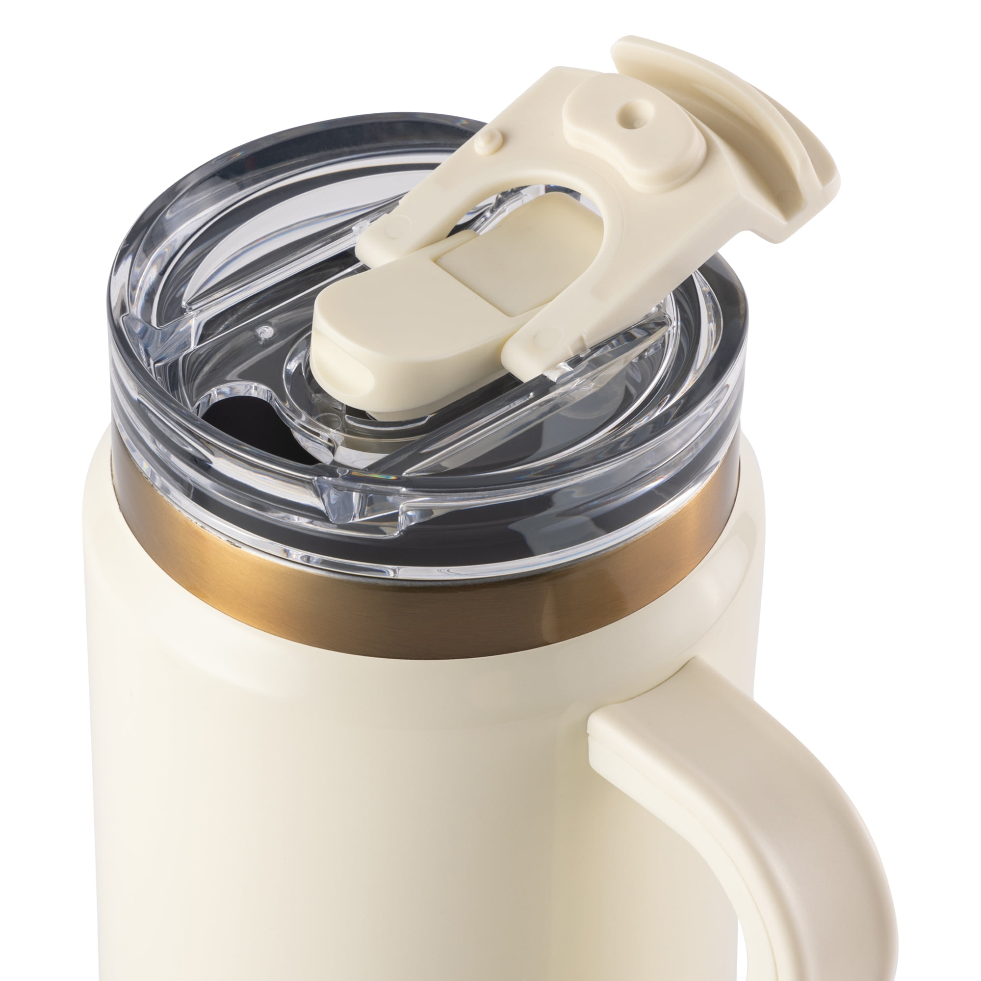 Thyme & Table 32oz Tumbler with Handle, Dual Straw Lid, Stainless Steel Double Wall Insulated, Cream