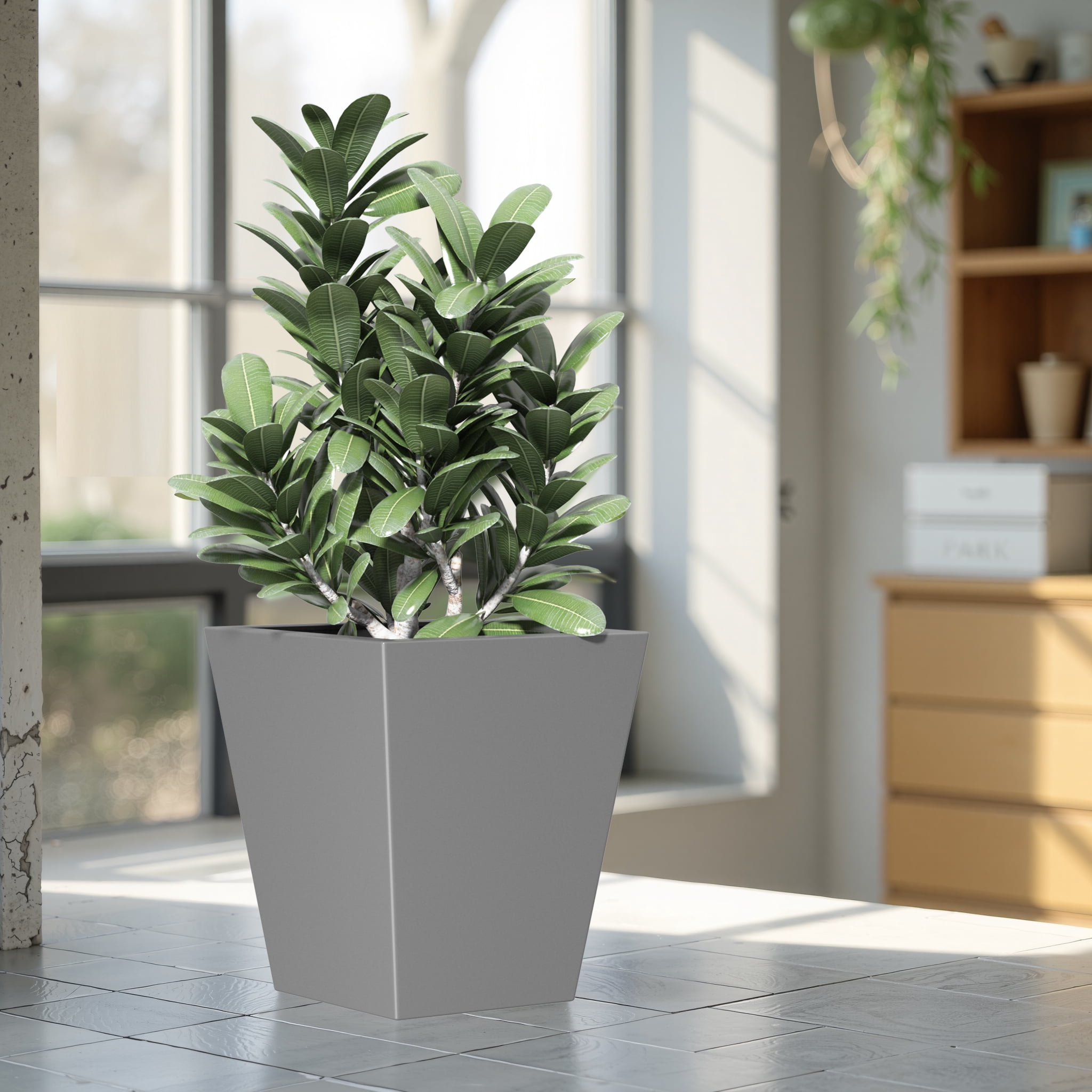 MAYEERTY 22"H Metal Tapered Plant Pot, Large Planter with Drainage Hole & Rubber Plug for Indoor Patio Garden, Gray