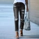 thumbnail image 5 of Pantalones Vaqueros Rectos Rotos con Efecto Desgastado para Mujer Negro y Gris L, 5 of 8