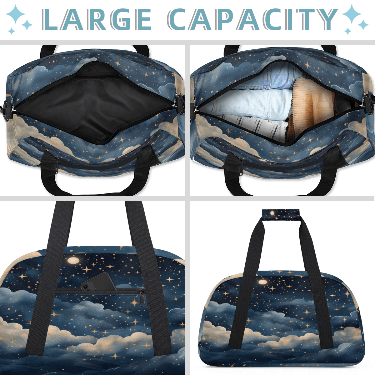 Herdesigns Cloud Galaxy Sports Duffle Bag for Women & Men, Space Nebula Stars Gym Bag Dance Bag Overnight Bag Carry On Weekender Travel Bag