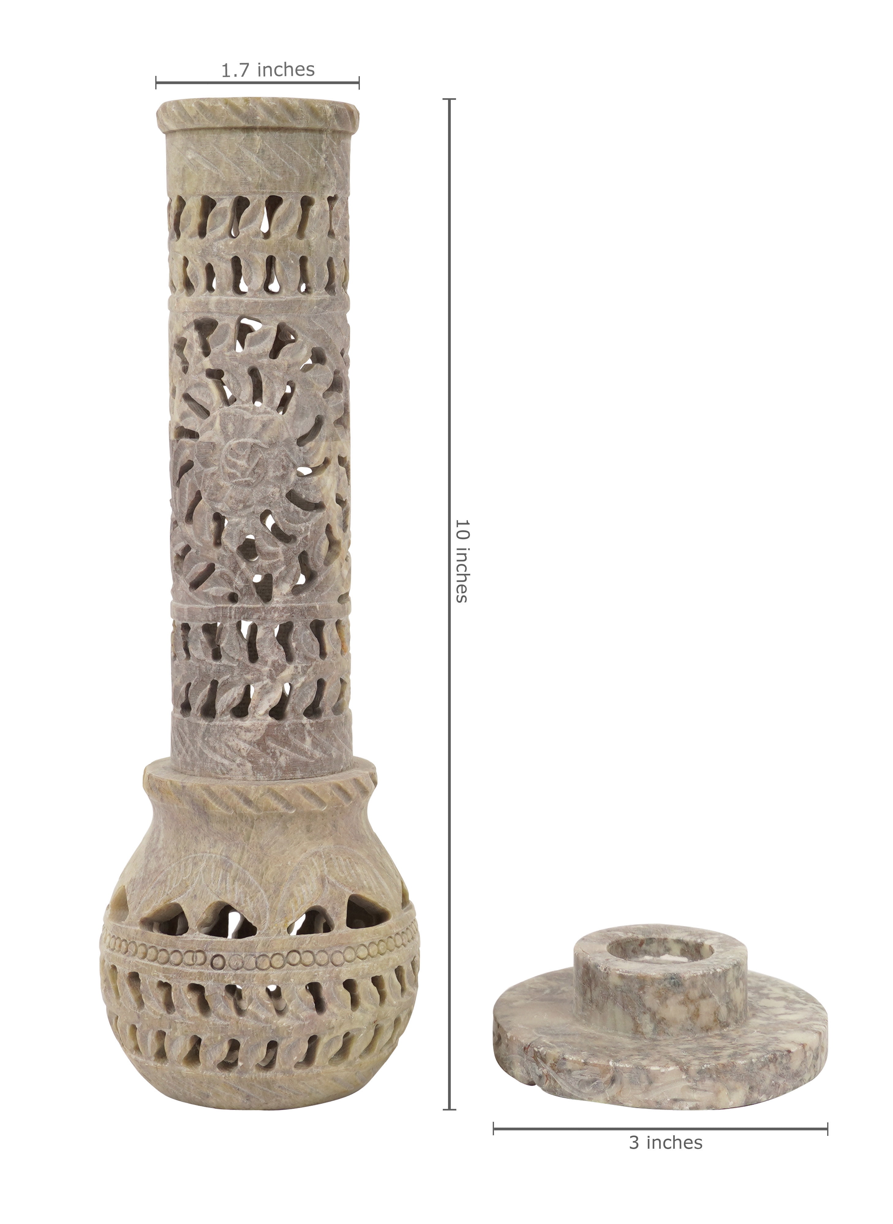 IBA Indianbeautifulart Handmade Stone Incense Stick Burner | Candle Stick Holder | Tea Light Burner , Perfect Floral Carving for Gifting- Decorative Home and Kitchen Decor (10x 1.7 Inches)