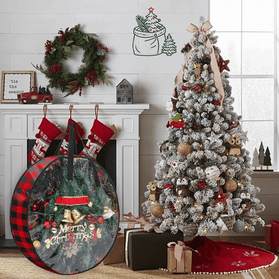Red 24 Inch Wreath Storage Bag for Christmas Baubles Garland, Multi‑Purpose Christmas Storage Bag for Clothes, Xmas Decor Organizer, Holiday Storage, Farmhouse Christmas Decor & New Year Home Decor