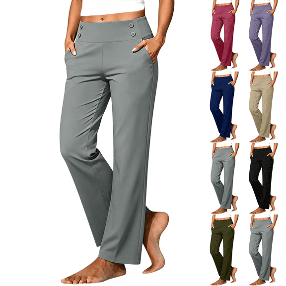 Sunnin Womens High Waist Yoga Pants Pull On Stretch Golf Work Trousers with Pockets Casual Straight Leg Pants