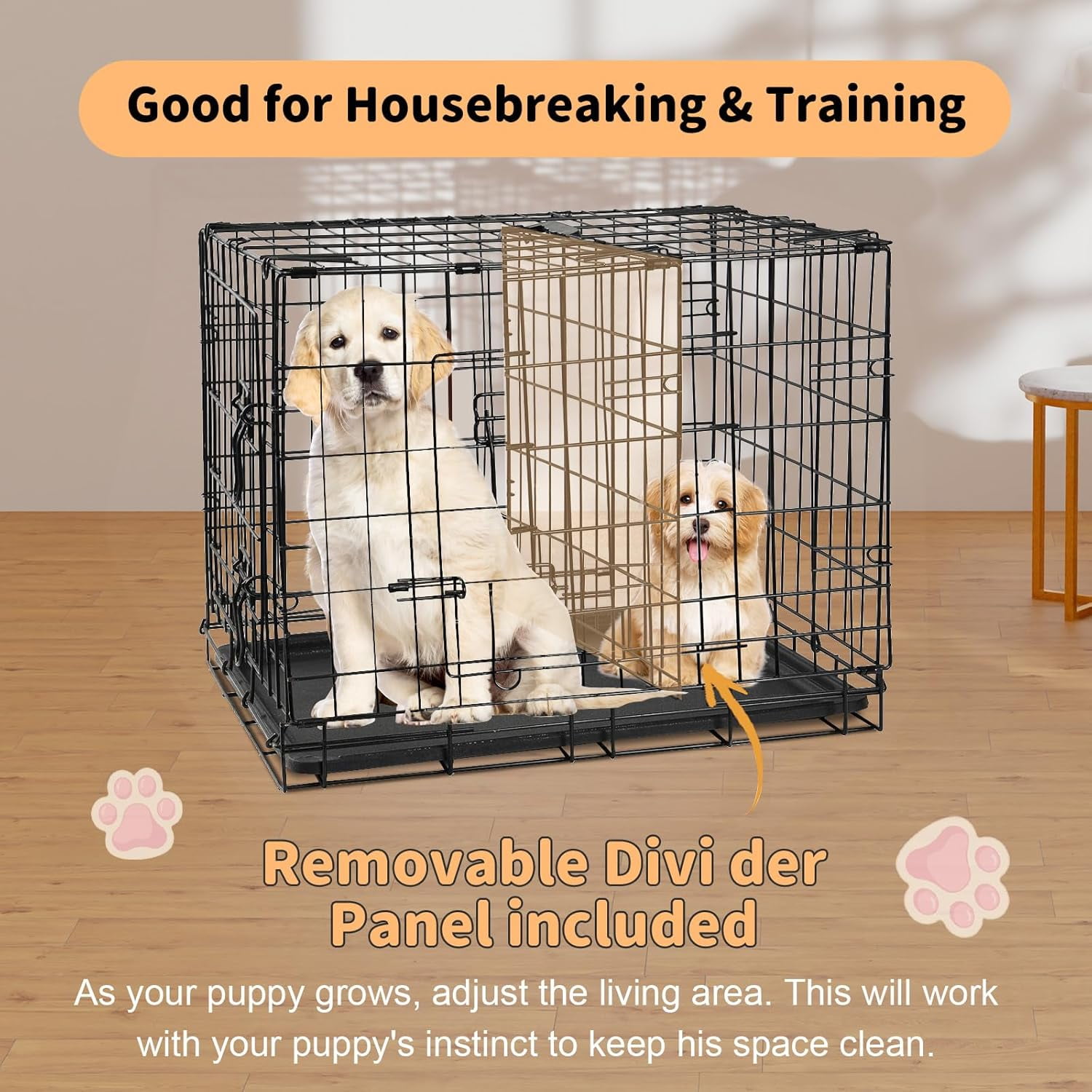 QUIOCOZY 42 Inch Extra Large Double-Door Dog Crate - Enhanced Foldable Metal Pet Kennel with Divider & Removable Tray