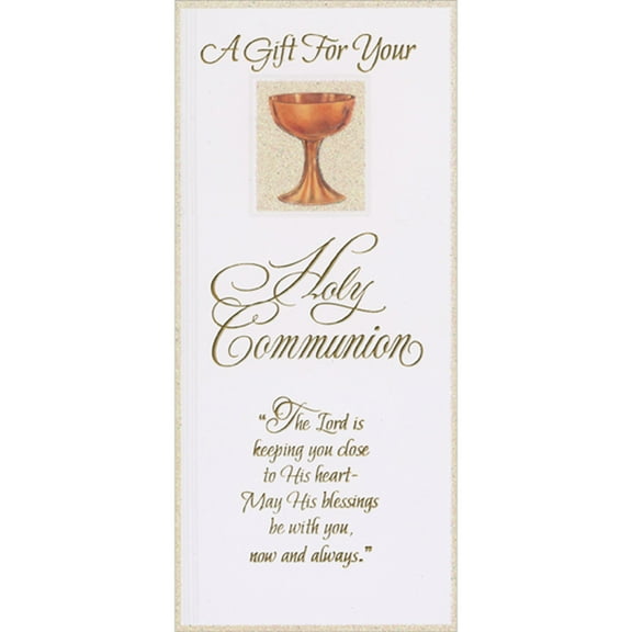 Designer Greetings Bronze Chalice with Sparkling Border: The Lord is Keeping You Close 1st / First Communion Gift Card or Money Holder Congratulations Card