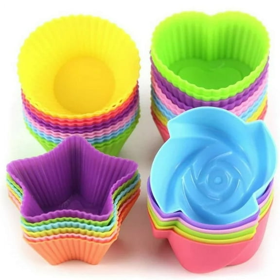 Silicone Baking Cups Cupcake Liners - 18Pcs Reusable Baking Cups,Silicone Molds Including Flower, Round, Square,Suitable for parties, parties and Christmas