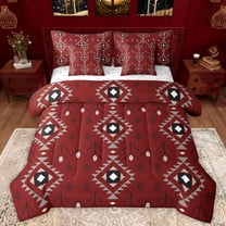 Manfei Vintage Boho Aztec Twin Bedding Sets 7-Piece for Adult, Maroon Abstract Ombre Bedding Comforter Set, Hippie Mandala Style Reversible Sheet Sets, Luxury Bedroom Decor