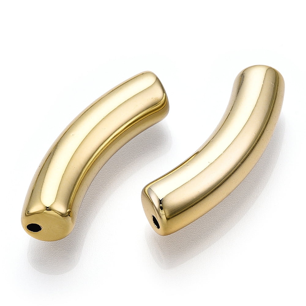 200 pc UV Plating Acrylic Beads Curved Tube Golden Plated 33x8x8mm Hole: 1.6mm