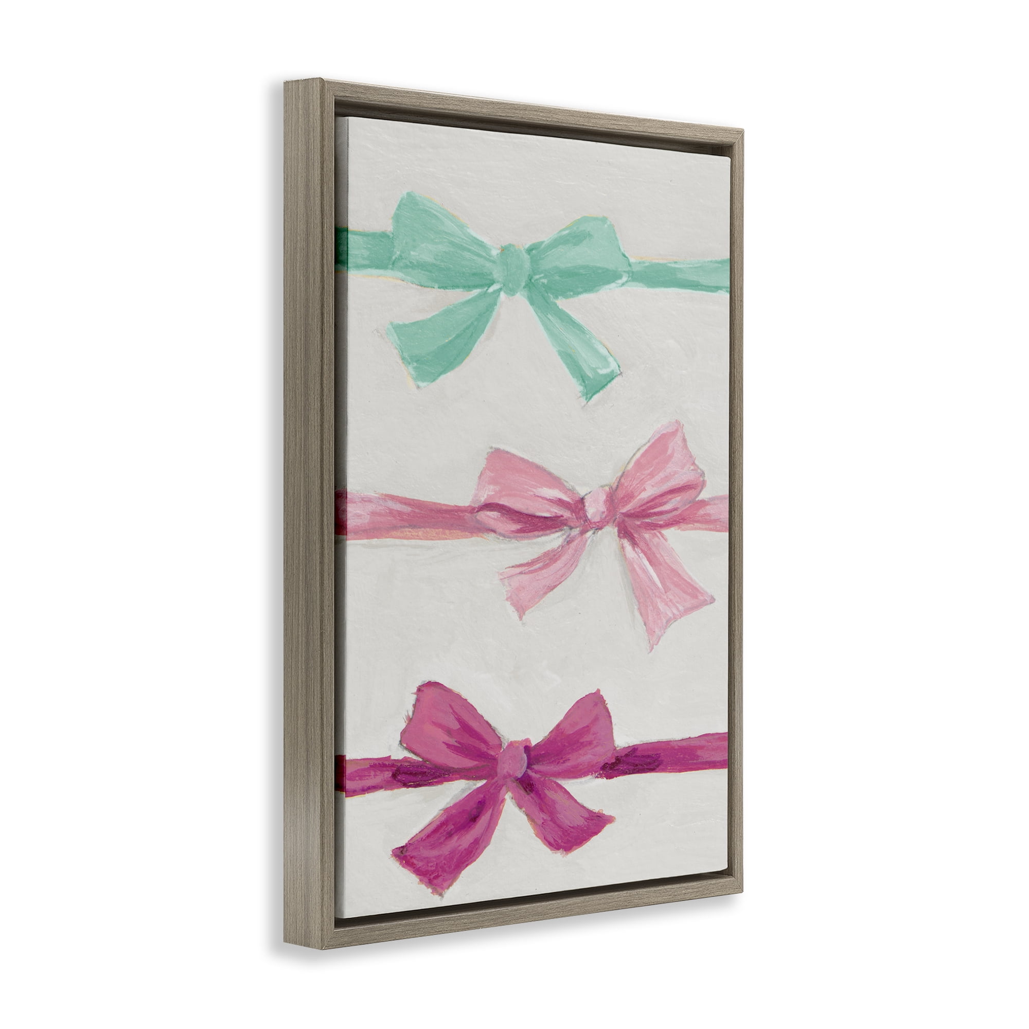 Stupell Industries Ribbon Bows Trio Brown Framed Floater Canvas Wall Art, design by Lanie Loreth