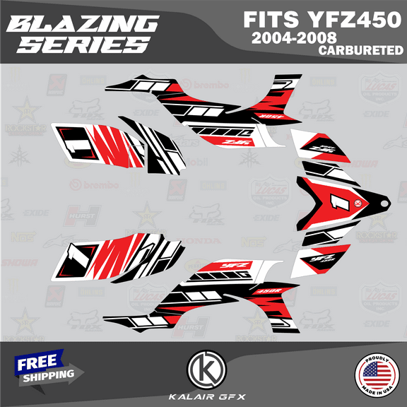 Kalair GFX Graphics Kit for Yamaha ATV YFZ 450 Carburator (2004-2008) Blazing Series