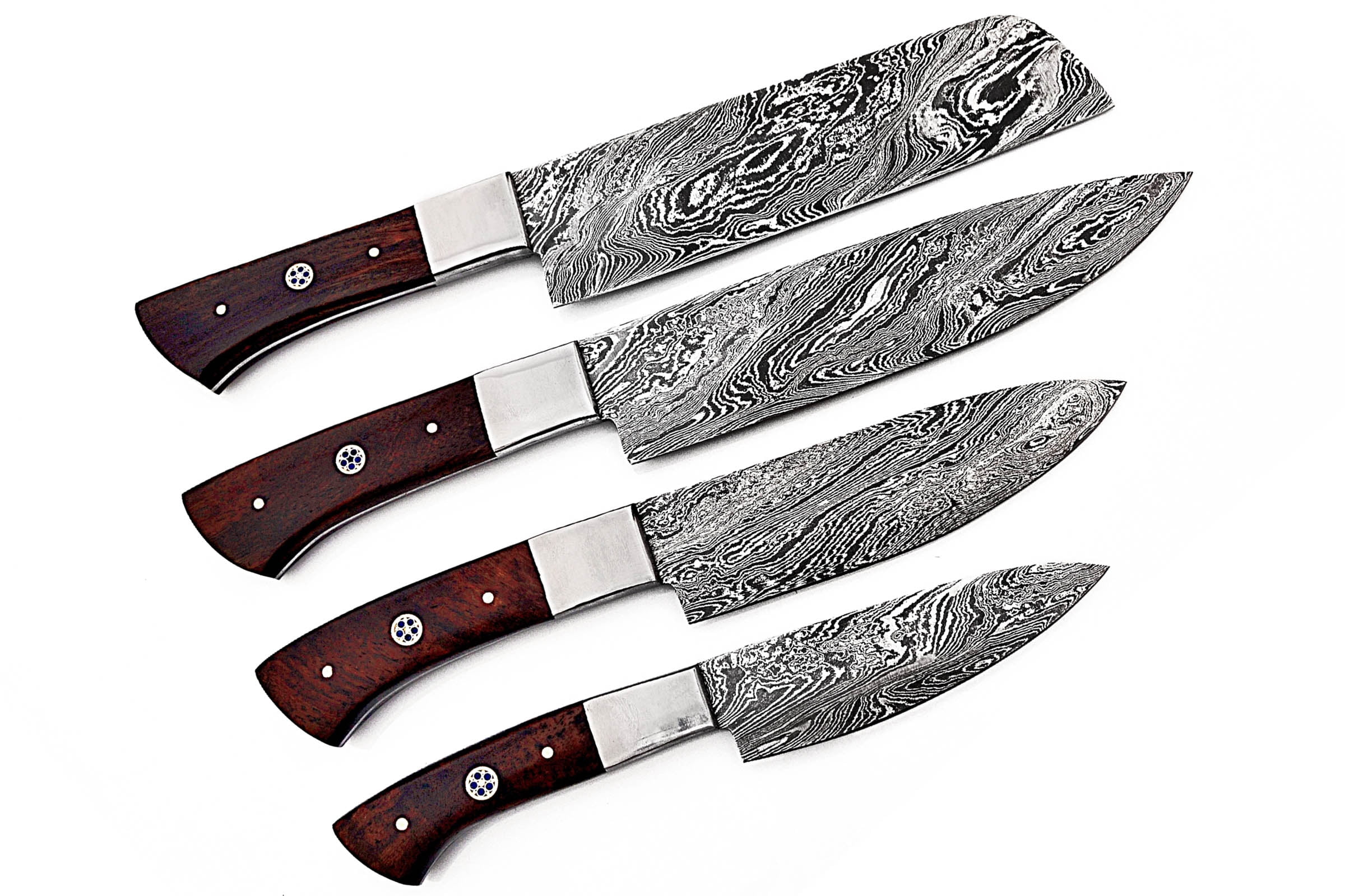 Smart & Sharp Custom Handmade Damascus Chef Knives Set/Kitchen Knives 4 Pieces Set 17307 (Rose wood)
