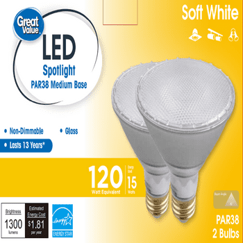 Great Value Led Light Bulb Par38, 120W Eqv. Soft White E26 Base, 2 Pack