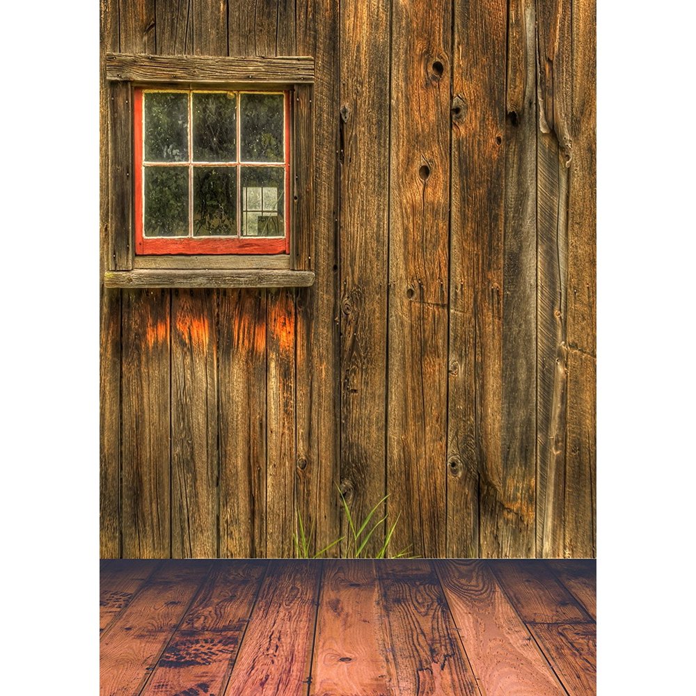 HelloDecor Polyester Fabric 5x7ft Backdrop Rustic Barn Door Window Wall
