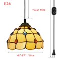 thumbnail image 3 of FSLiving Swag Plug-in Tiffany Chandelier Handmade Glass Shade Pendant Lamp 15ft UL Black Cord with On/Off Dimmable Switch Decorative Light for Kitchen Island,Bulb Not Included - 1 Pack, 3 of 8