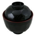 thumbnail image 5 of Made In Japan Honeycomb Ridged Black Red Lacquer Plastic Bowl With Lid Set of 6, 5 of 9
