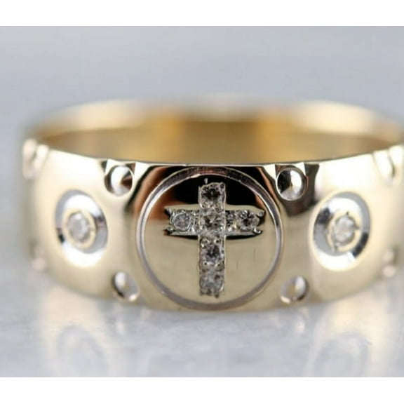 0.15CT Round Cut Simulated Diamond Men's Cross Wedding Band Ring 14k Gold Over