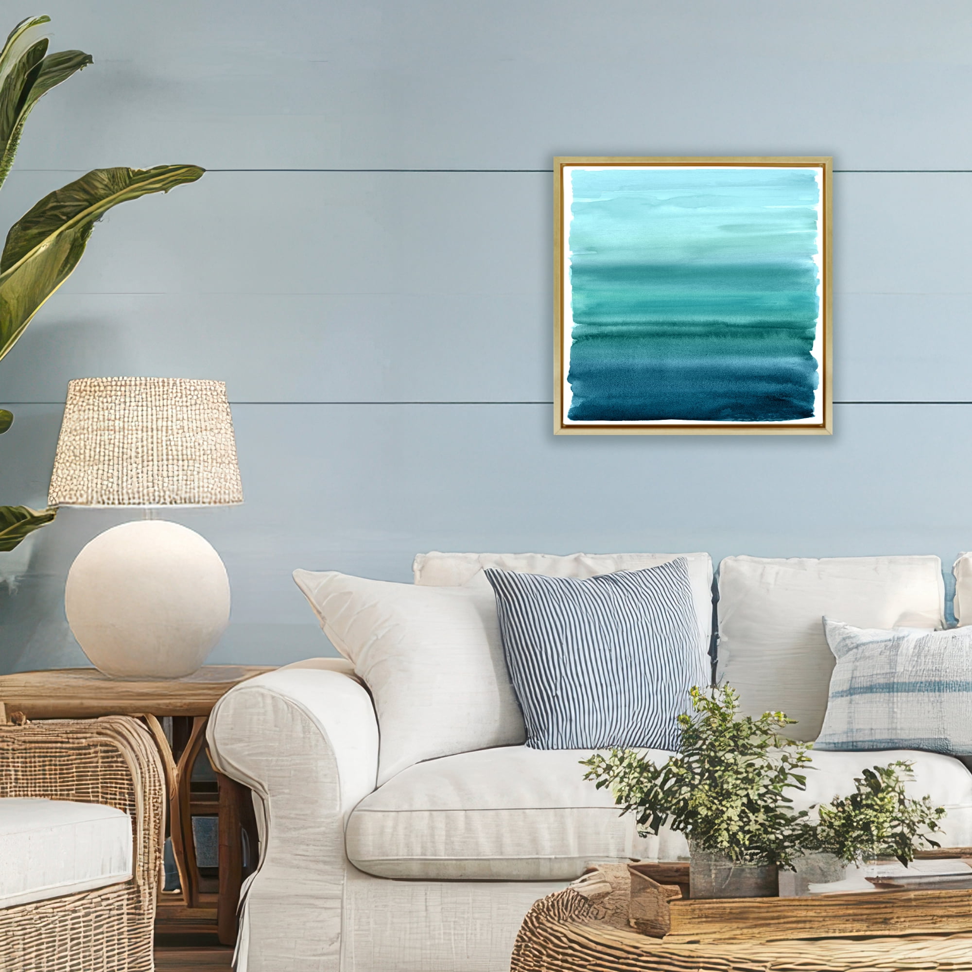 Stupell Industries Aqua Ombre Gradient Gold Framed Floater Canvas Wall Art, design by Allie Corbin