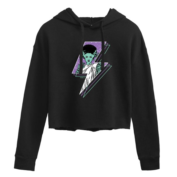 Classic Monsters - The Bride of Frankenstein - Retro Style Lightening Bolt - Comic Style - Juniors Cropped Pullover Hoodie