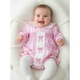 thumbnail image 4 of Gzhioc Baby Girl Bubble Romper Plaid Print Bow Embroidery Doll Collar Long Sleeve Bodysuit, 4 of 9