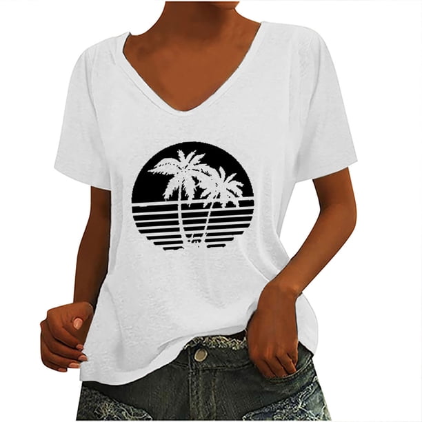 Camiseta sin mangas con cuello en V y estampado informal elegante para mujer OAVQHLG3B Store lin121212