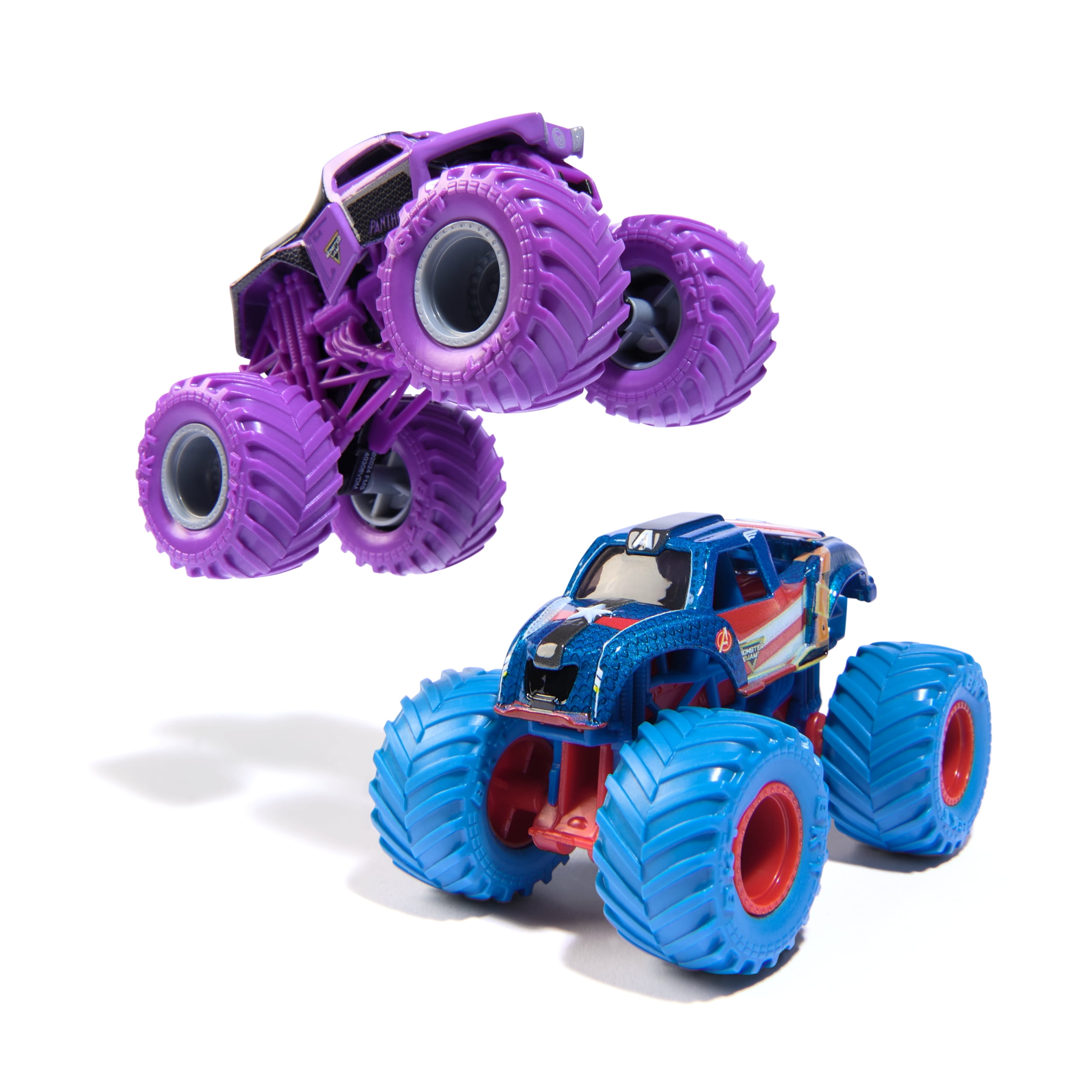 Monster Jam, Monster trucks Marvel Captain America Vs. Black Panther officiels en métal moulé, échelle 1:64, jouets pour garçons et filles à partir de 3 ans