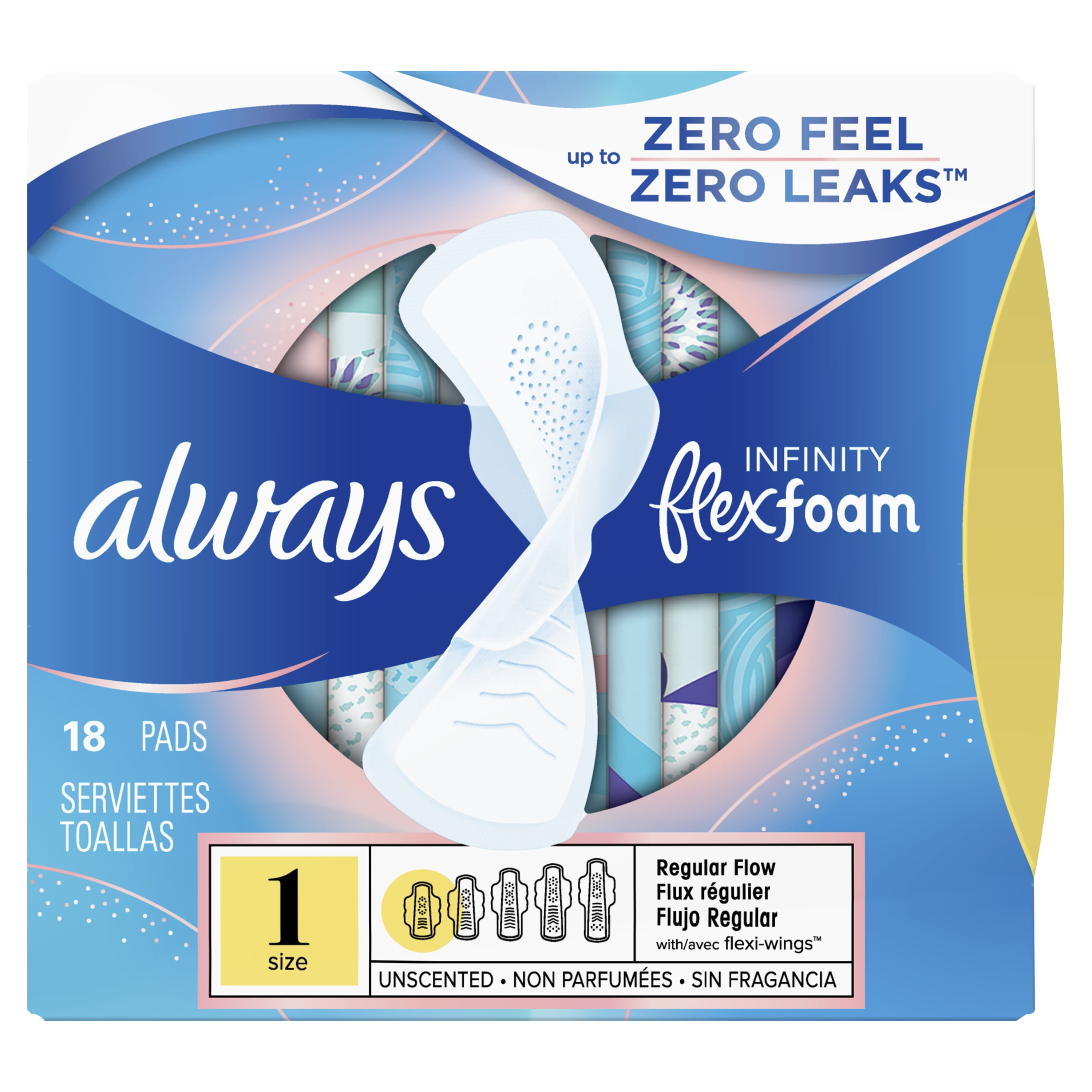 Always Infinity FlexFoam Pads, Regular, 18 Ct
