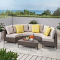 thumbnail image 2 of Noble House Newton 5 Piece Outdoor Wicker Sectional Sofa Set in Brown, 2 of 29