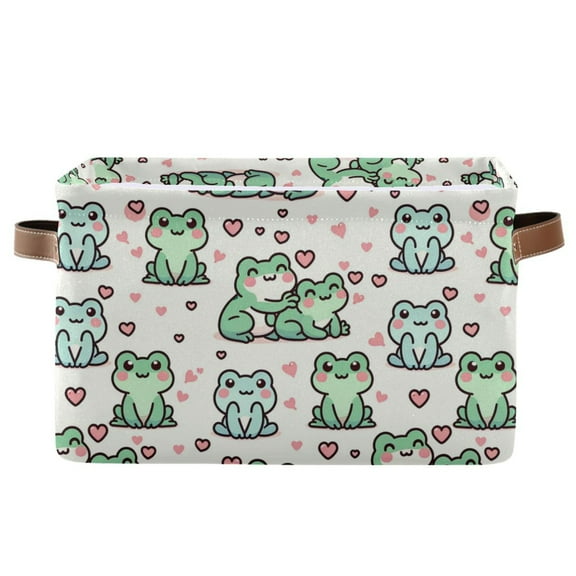 Storage Bins with Handle Fabric Organizer Basket Foldable Box 1 Pack Cute Love Frogs 14.2x10.2x8.3