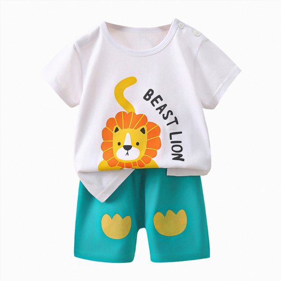 Xudanell Toddler Pajamas Organic Cotton Baby Girl Boy Pajamas Summer Short Sleeve Clothes Snug Pjs Set 2 Size 6-9 Months