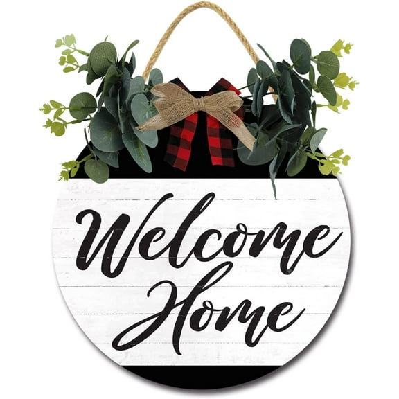 Eveokoki 12" Rustic Sign Welcomehome Sign Door Decor Wooden Front Door Hanger Wall Art Door Hanging Fall Winter Farmhouse Indoor Outdoor Home Porch Yard Decor