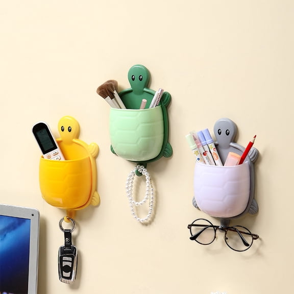 Wall Mounted Toothbrush Toothpaste Holder for Bathroom, Cute Turtle Suction Storage Rack for Kids, No Drilling Organizer for Razors, Combs and Accessories