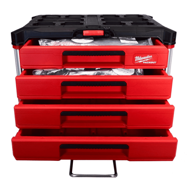 Milwaukee PACKOUT 4-Drawer Tool Box, 50-lb Capacity, Modular Storage, Model 48-22-8444