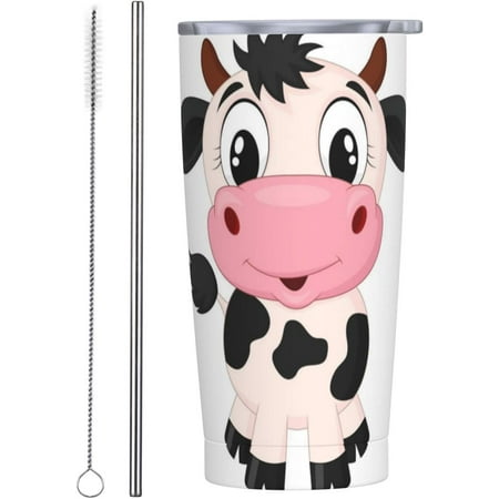 

Cartoon Milk Cow 20 oz Stainless steel Tumbler with Lid and Straw Double Wall Vacuum Coffee Mug Cup Insulated Coffee Tumbler Insulated Travel Mug.