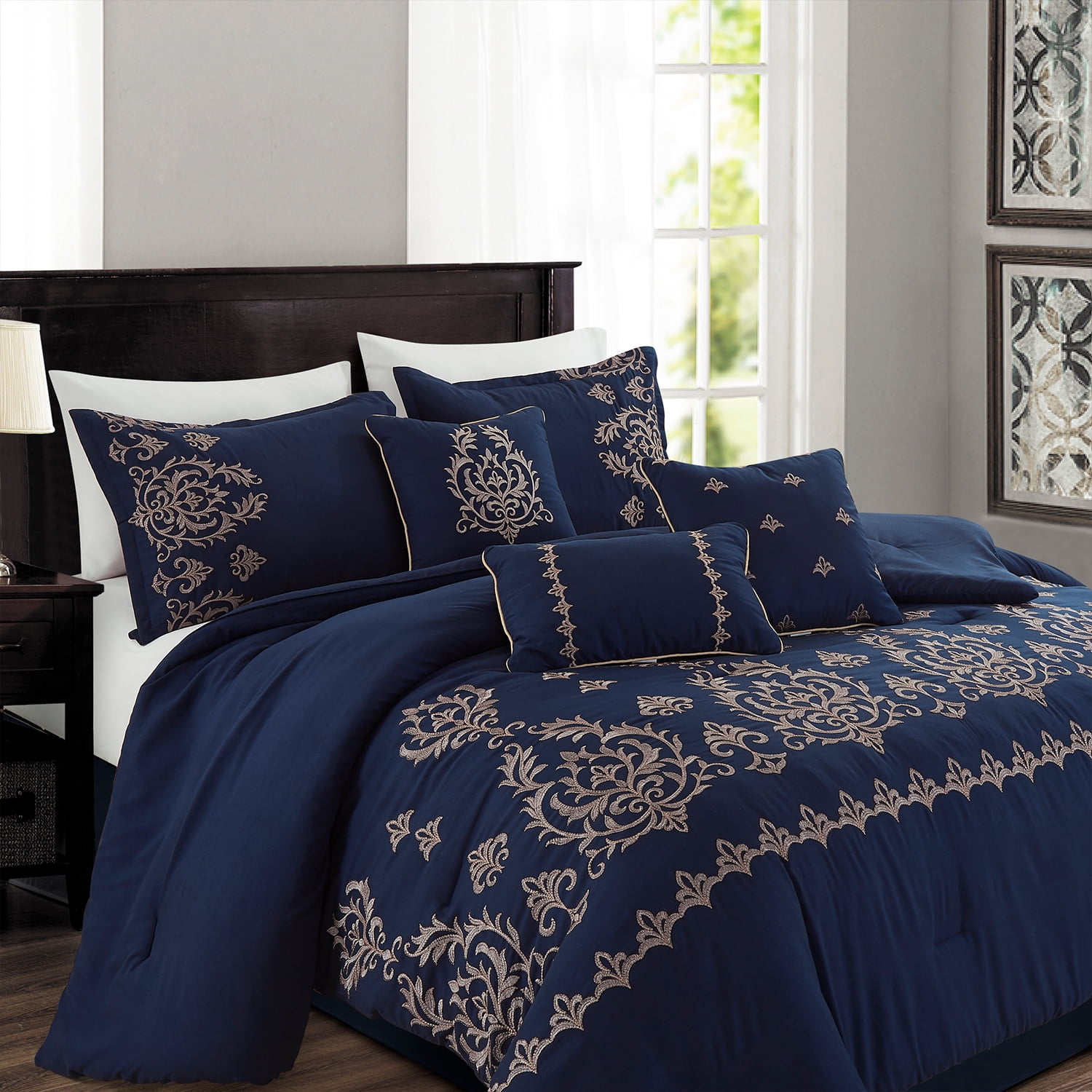 JML Queen Comforter Set 7 piece, Navy 