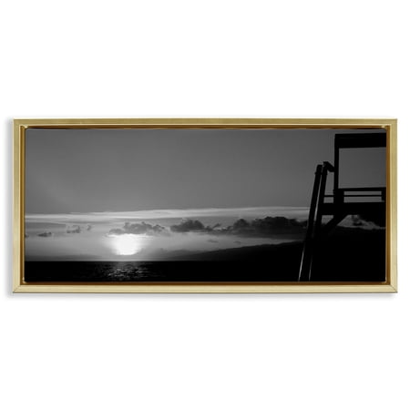 Stupell Industries Sunlit Lifeguard Station Landscape & Nature Photography Gold Floater Framed Canvas Art Print Wall Art 31 x 14