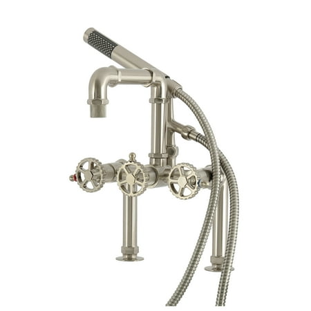 Kingston Brass AE6408CG Fuller 7" Center Deck-Mount Clawfoot Tub Faucet with Hand Shower, Brushed Nickel