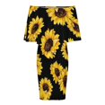 thumbnail image 5 of Sunflower Black Background Women's Off The Shoulder Ruffles Summer Wedding Guest Loose Casual Party Beach Dress, 5 of 9