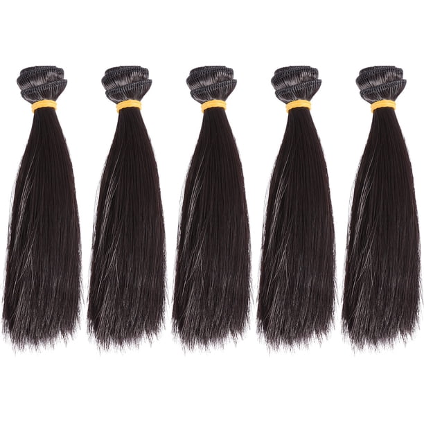 5 pelucas de pelo liso resistentes al calor de 15 cm, hechas a mano, para muñecas, extensiones de pelo de trama para proyectos escolares en casa (negro)