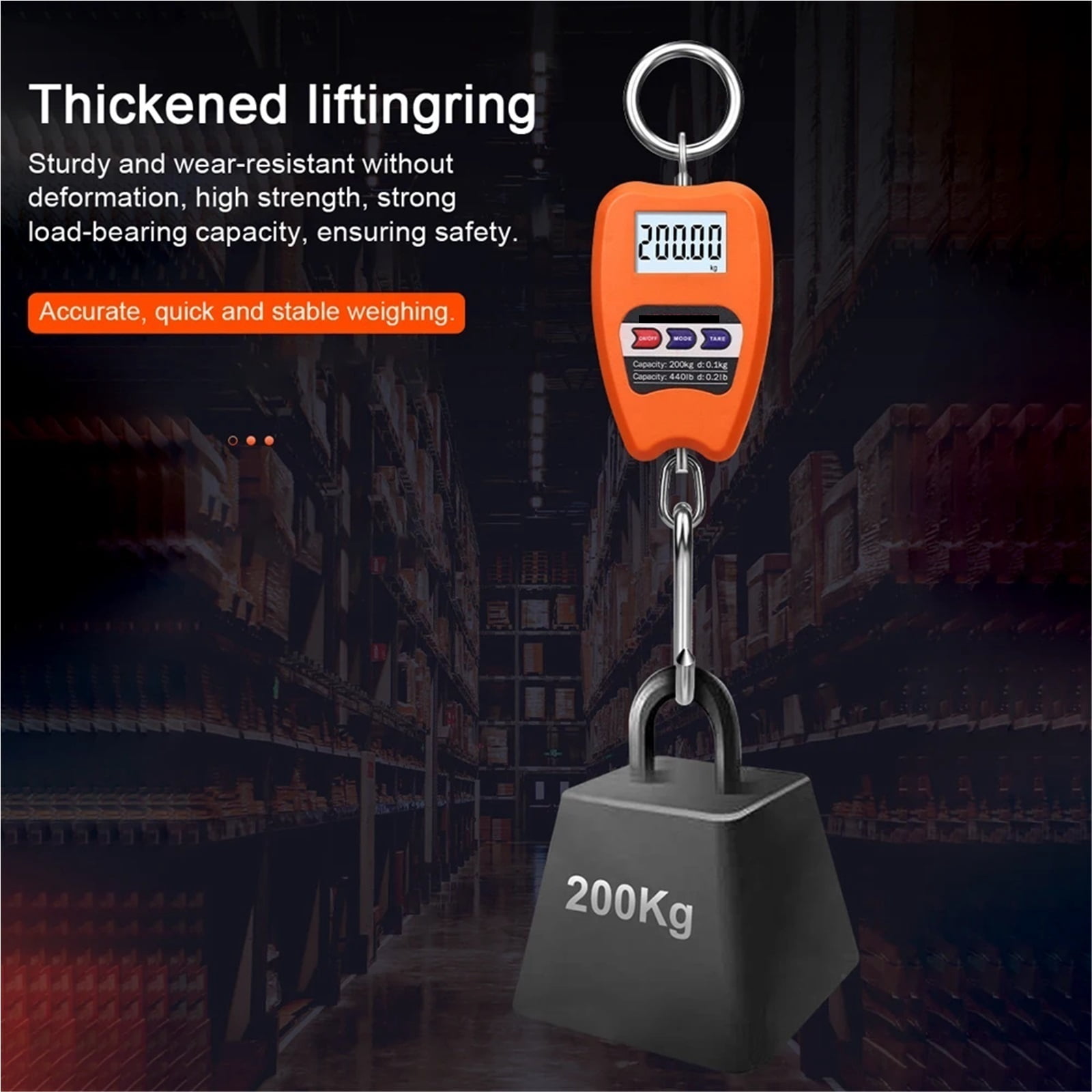 200kg/440lb Crane Scale Digital Hanging Scale Heavy Duty Hanging Hook Scales ,Multiple Functions