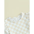 thumbnail image 4 of Toddler Baby Girls Summer Outfits Checkerboard Print Crew Neck Short Sleeve T-Shirts and Elastic Waist Flare Pants Set, 4 of 7