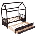 thumbnail image 3 of Twin Size House Bed with Trundle and 3 Storage Drawers, Twin Captain's Beds, Wooden Storage Daybed Frame, House Shape Wooden Bed Frame Bedroom Furniture, Can be Decorated,for Teens Boys Girls,Expresso, 3 of 7