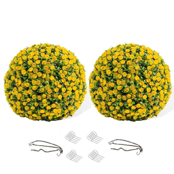17.7" Artificial Topiary Balls Set of 2, Fake Topiary Rose Balls for Home Decor Indoor and Outdoor,Wedding,Party Decoration,Yellow